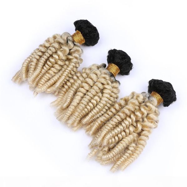 

dark root 1b 613 blonde ombre virgin peruvian human hair aunty funmi bundles deals 3pcs blonde ombre romance curls human hair weaves, Black