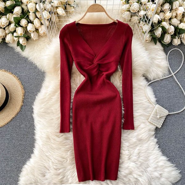 

2021 new female singiny dressed in knitted pencils winter long sleeve, elastic thin jumper warm nightgown sh5l, Black;gray
