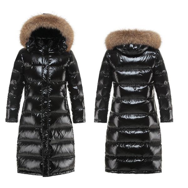 

мужчины зимнее пальто удлиненная куртка с капюшоном вниз снег wear белая утка вниз ветровки реальный мех енота густой теплой одежды ветровка, Black