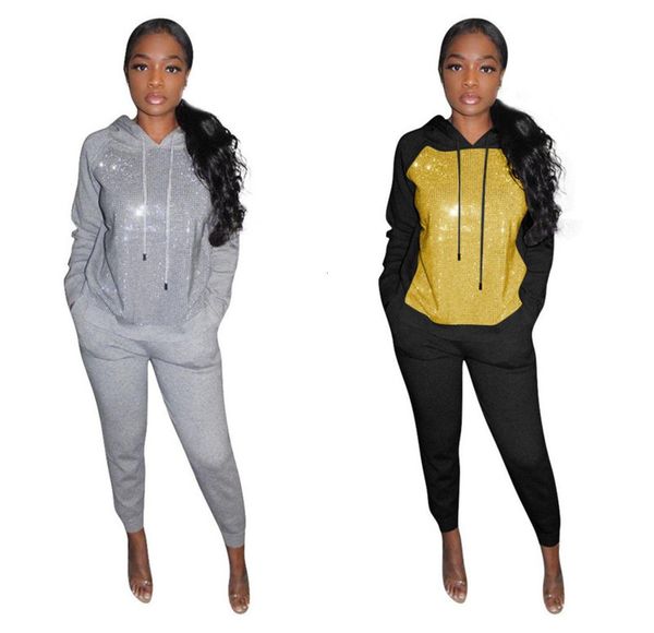 

women's lovely sports casual sequins m6235 two piece set, Gray