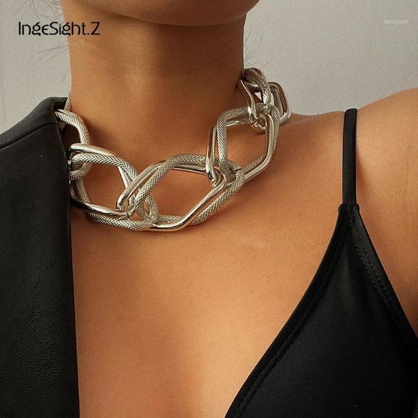 

chokers ingesight.z punk exaggerated thick miami curb cuban choker necklace collar hip hop chunky heavy metal for women jewelry1, Golden;silver