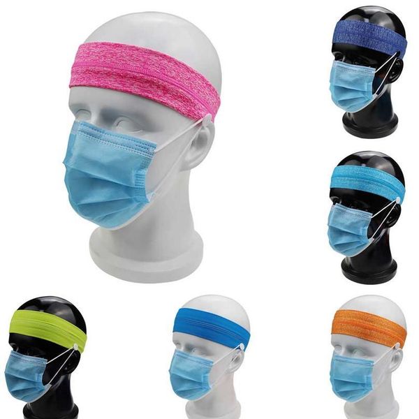 

outdoor sport yoga elastic breathable headband sweatband with anti-slip button for mask hanging anti-leash h jllexf