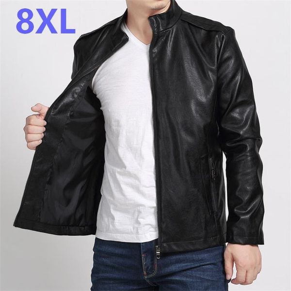 

10xl 8xl 6xl 5xl new brand pu leather jacket men spring autumn casual mens jackets solid clothes elastic motorcycle outerwear, Black