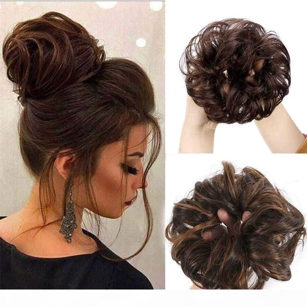 

hair bun extensions donut chignons short messy curly wavy hair pieces for women hairpiece scrunchy updos bun human hair 4 colors optional, Black;brown