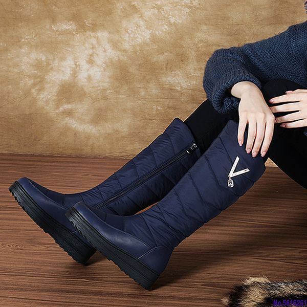 

side zipper women warm knee high boots 2020 winter new snow boots party basic casual shoes woman big size platform, Black