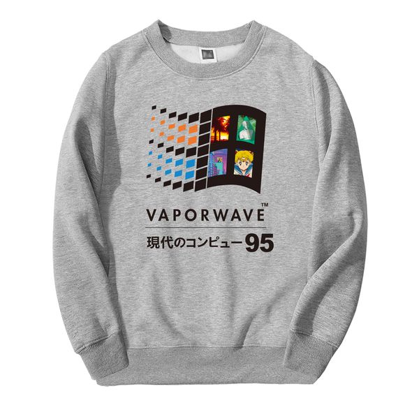 

2019 spring winter vaporwave vintage retro japanese anime aesthetic men sweatshirt hoodies hip hop streetwear casual sportswear, Black