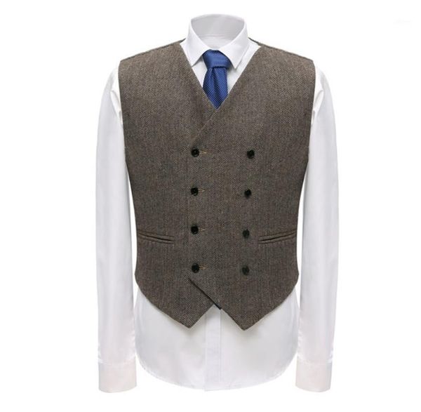 

tweed mens business suit vest double breasted herringbone pattern wool waistcoat for groomsmen wedding prom evening formal vest1, Black;white