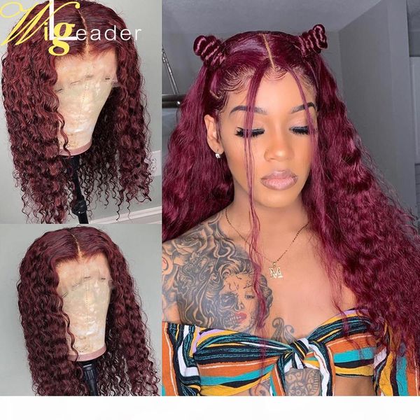 

wigleader red curly human hair glueless lace front wigs preplucked 13x6 lace frontal wigs deep red 99j hair wigs with baby hair, Black