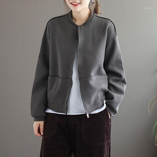 

new arrival spring korea fashion women long sleeve loose solid jackets coats all-matched casual zipper short coat femme s7531, Black;brown