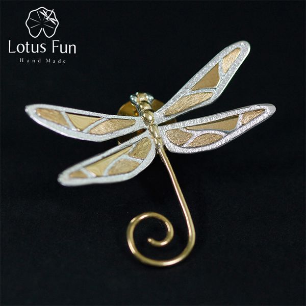 

lotus fun real 925 sterling silver natural style handmade fine jewelry cute dragonfly brooches new design pin broche for women 201009, Gray