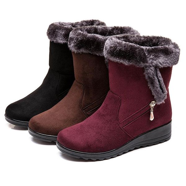 

women snow boots warm short fur plush winter ankle boot plus size platform ladies suede zip shoes female comfort drop shipping, Black
