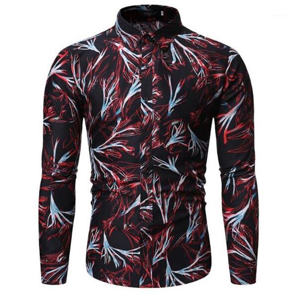 

2020 new autumn and winter fashion long-sleeved creative print men's casual long-sleeved shirt1, White;black