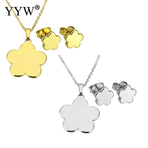 

delicate flower pendant necklace and earring fashion jewelry stainless steel gold and silver color bridesmaid gift ing