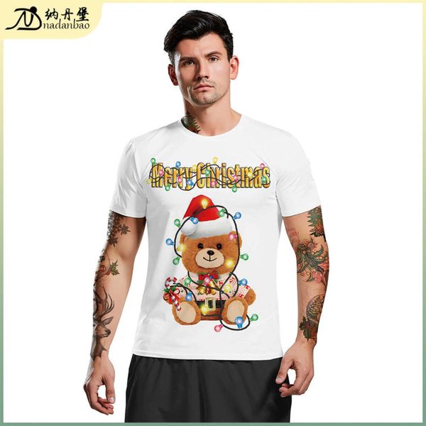 

new 3d printing bear men's t-shirt large size clothing, Black