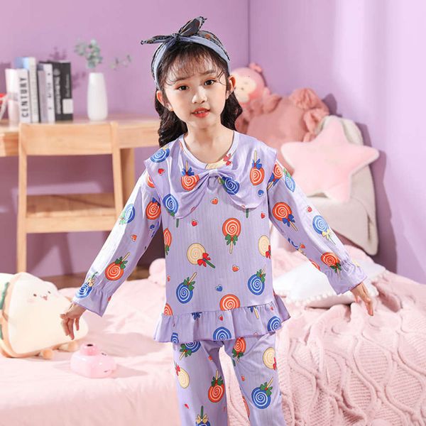 

spring and autumn milk 2021 silk new long sve baby collar cute cartoon girl's pajamas set for children tw90, Blue;red