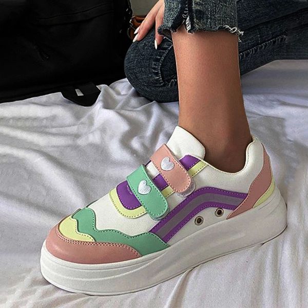 

women vulcanized shoes ladies candy color splicing pu woman platform hook loop female sewing casual fashion footwear young girl #ac3e