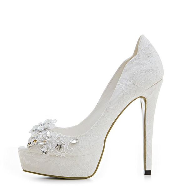 

yechne vrouw peep toe hoge hakken schoenen plus size 33-43 party crystal witte bruiloft pompen borduur pompen 2020, Black