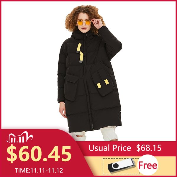 

long women's white duck down jacket winter quilted coat female plus size warm cotton long parka windproof clothes new 201120, Black