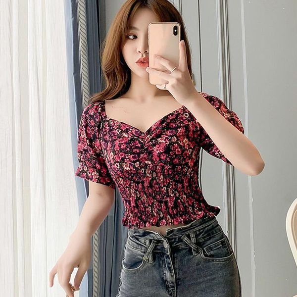 

women's blouses & shirts women square collar female girls vintage floral blouse, White