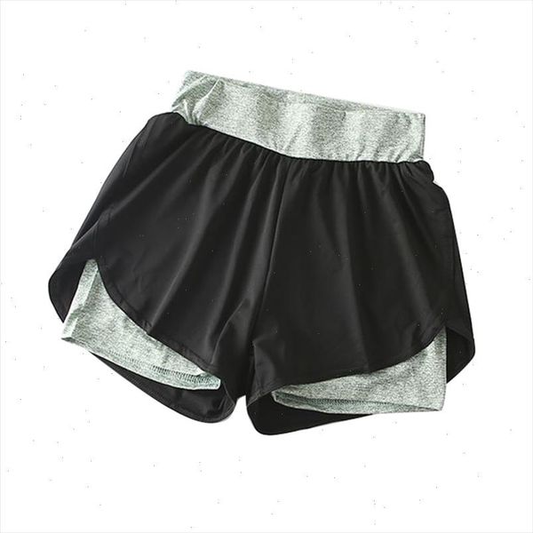 

2021 anti exposure fake 2pcs shorts women quick drying elastic high waist shorts casual fitness female summer short pants, White;black