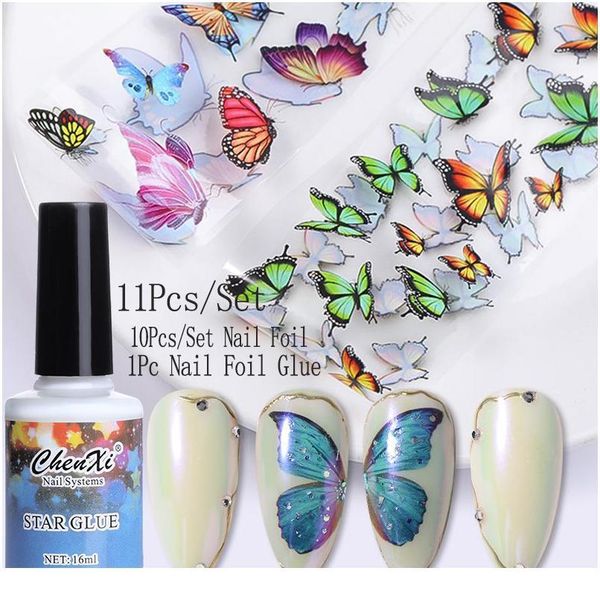 

20pcs colorful glitter nail foils kit butterfly flowers serpentine design transfer sticker slider decoration with 1pc s jllilo, Silver;gold