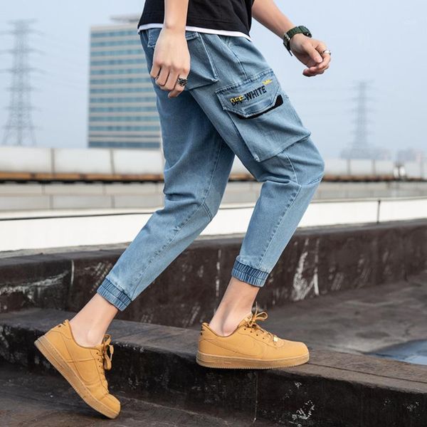 

zogaa 2020 denim jeans men's hip hop jeans loose cool pants big pockets zipper japanese denim trousers cowboy streetwear joggers1, Black