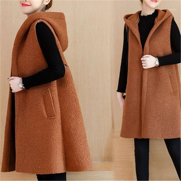 

plus size women vest coats 2019 autumn winter long loose faux lambskin jacket thicken warm wild vest outerwear1, Black;white