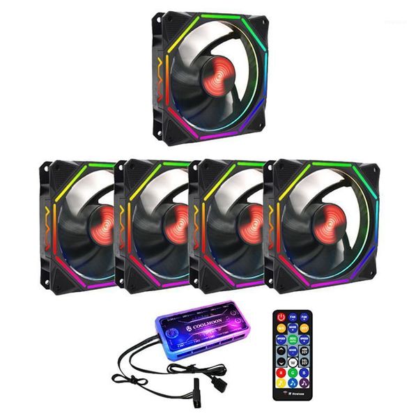 

coolmoon rgb chassis fan 12cm shenguang sync mute+music controller deskcomputer cooling fan cpu (5 pcs)1