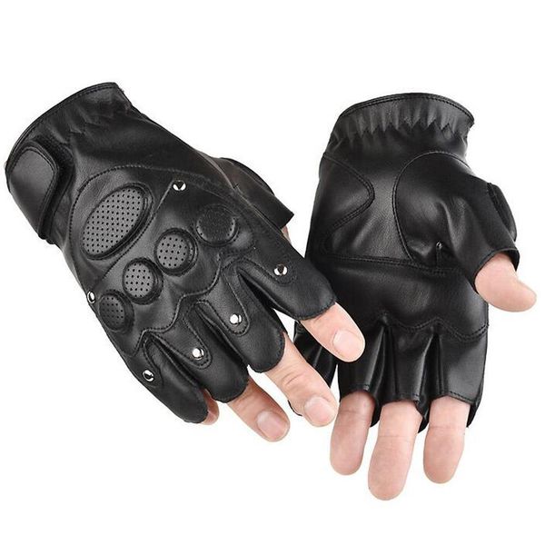 

1 pair breathable half finger pu leather motorcycle gloves for riding cycling fishing tactical sport, Blue;gray
