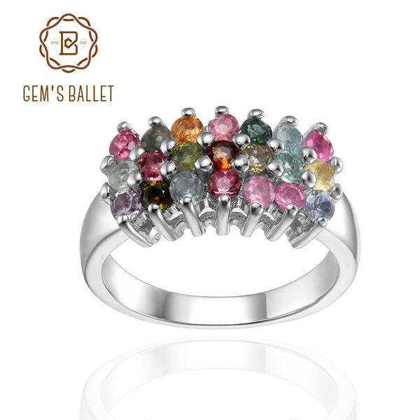 

cluster rings gem's ballet 2021 luxury natural tourmaline ring for women jewelry 925 sterling silver 3 rows gemstone band, Golden;silver