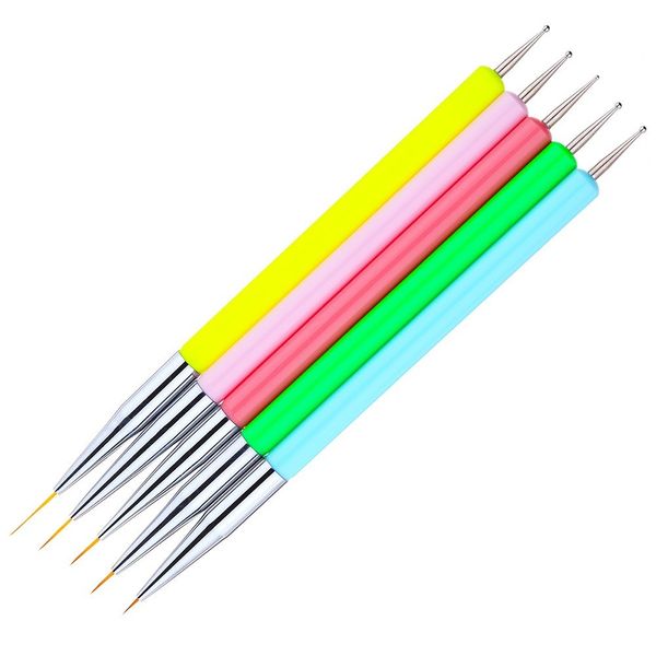 

5pcs 2-way dotting tool pen nail art liner painting drawing acrylic uv gel manicure professional nail salon tool, Silver
