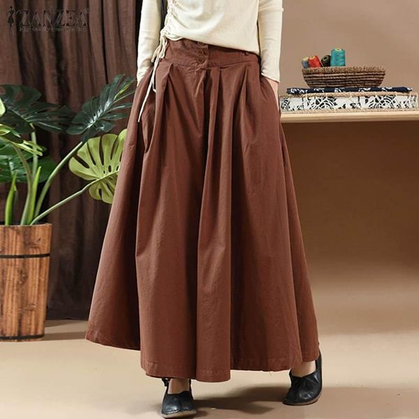 

vintage high waist long skirts women skirt zanzea summer cotton linen skirts casual solid maxi skirt jupe loose party vestido, Black