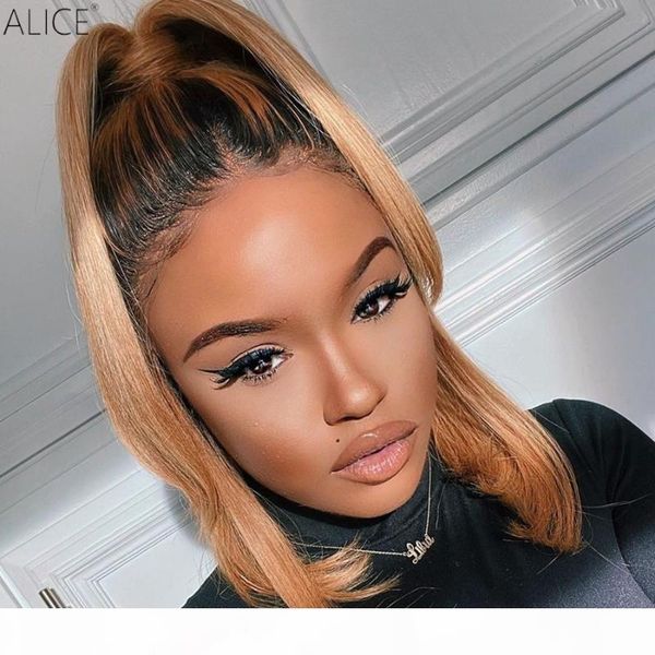 

alice colored 360 bob lace front human hair wigs with baby hair 250 density medium ratio non-remy wig, Black;brown