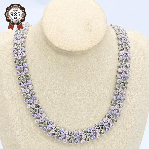

chains geometric silver color necklace for women multicolor zircon wedding jewelry gift box 45cm1