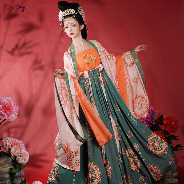 

traditional chinese hanfu women's clothing, oriental classical dance festival clothing, tang dynasty fairy clothing, Red