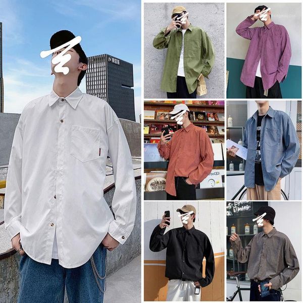 

men's long-sleeved shirt 2020 spring and summer new handsome solid color slim long-sleeved shirt young fashion men's fashion1, White;black