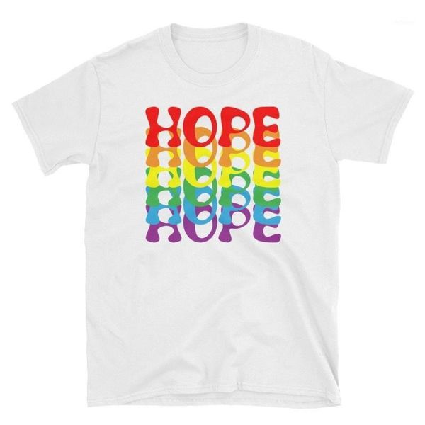 

korean style 1pcs rainbow t-shirt women/men hope world print kpop tshirt femme aesthetic summer clothes1, White