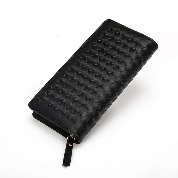 

2019 new knitting men wallet soft pu leather woven purse male long black wallets man fashion phone packet money bag, Red;black