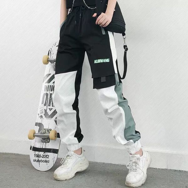 

cargo loose 2021 new autumn drawstring jogger pant plus female size high street sportwear pants l19i, Black;white