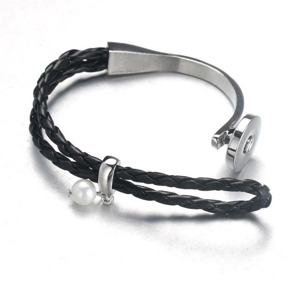 

metal pearl snap leather bracelet retro handmade braided leather snap button bracelet bangles fit 18mm snap jewe bbyxcl, Golden;silver