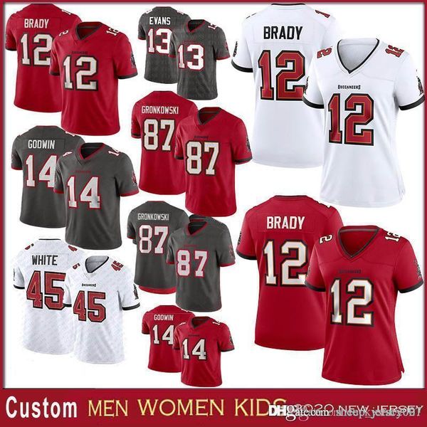 

tampa bay buccaneer custom 12 tom brady 87 rob gronkowski 14 chris godwin 45 white 13 evans 78 wirfs football jerseys, Black;red