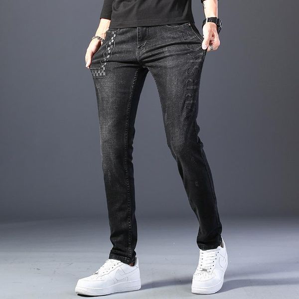 

men's jeans 131-1215 for men torn black stretch patches beggar pants trend, Blue