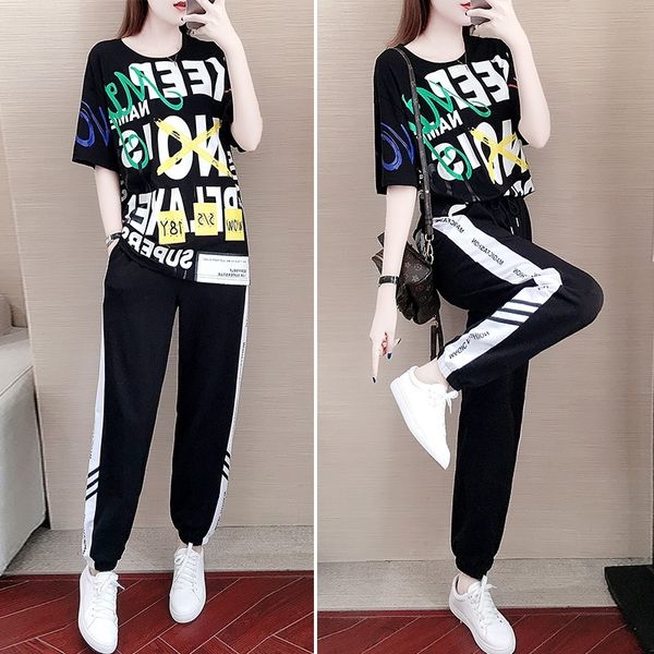

dlbjc pants korean women's summer 2020 new sportswear loose suit style casual sportswear western style slimming sports two-piece suit f, Gray