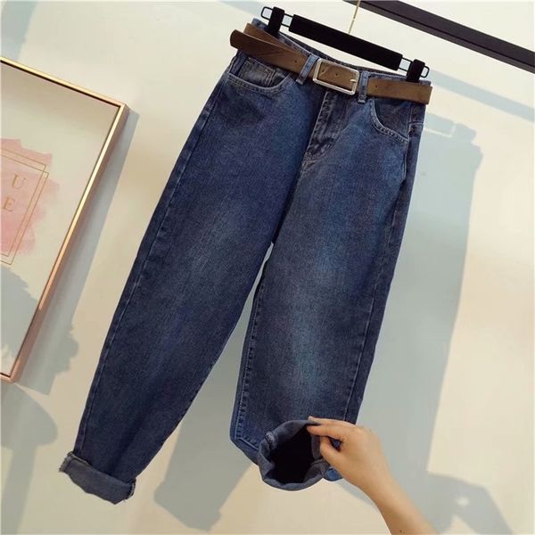 

exquisite women's spring & autumn jeans loose straight nine points ankle-length high waist fashion washed jeans large size s- lj201029, Blue