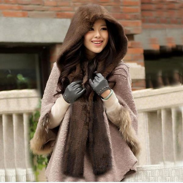 

fashion knitted mink hat scarf mink scarf for women winter cap scarfs, Blue;gray