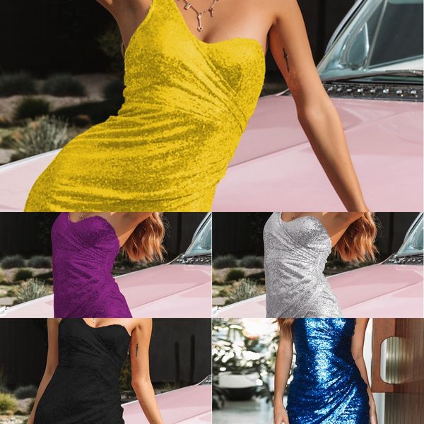 

2020 new nightclub open back one shoulder tight nightclub women's wear open back one shoulder women's wear buttock stamping dress, Black;gray