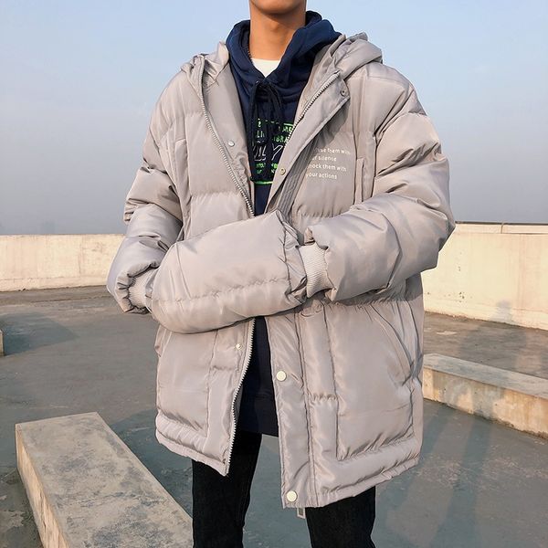 

legible winter jacket men korean loose parka men fashion thick warm solid mens jackets and coats 201028, Black