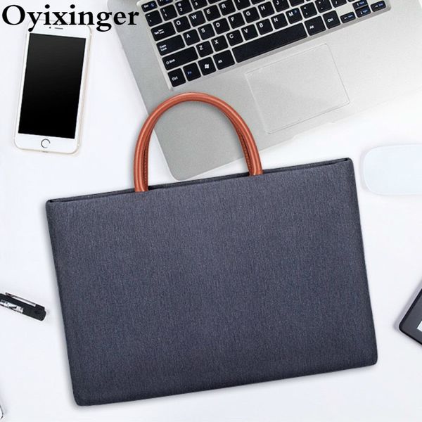 

oyixinger nylon briefcase lapbag for 13.3-15.6 inch macbook waterproof business bags solid office document handbag