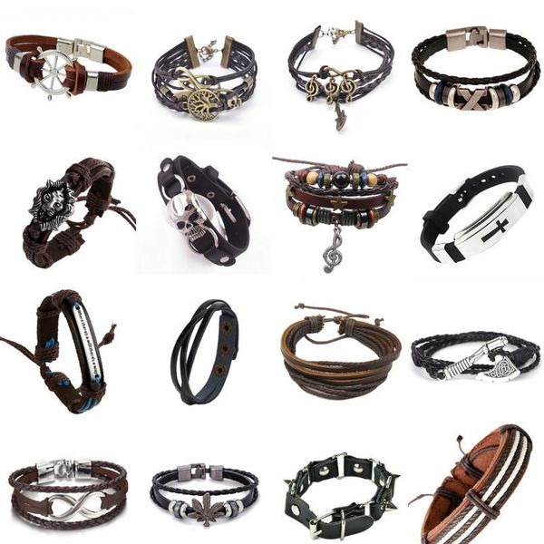 

fashion charm punk rock rivet bracelets metal heavy chain multilayer pu leather bracelet chain fashi qyluyy, White