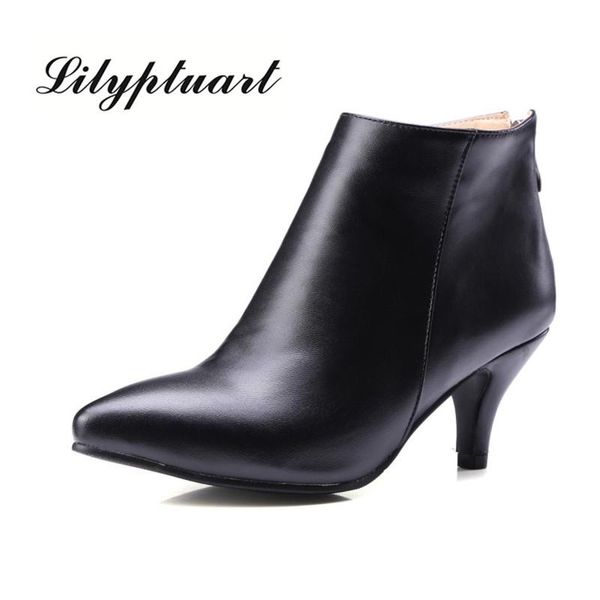 

boots 2021 autumn and winter high-heeled ankle stiletto pointed back zipper short wild size single women, Black